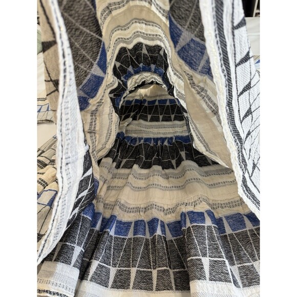 Pearl & Caviar Embroidered Knee Length Dress Blue Tiered Pleated  M/L Greece - Picture 7 of 11